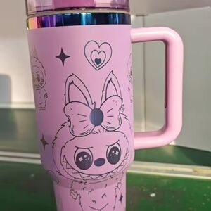 Labubu Pink Character Travel Mug - Cute Bow Bunny Design